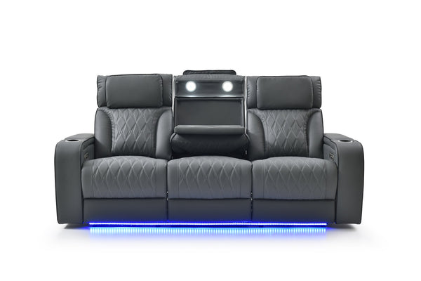 English Elm Lumin Power Reclining Home Theater Sofa with Led Lighting and Wireless Charging Pad Gray B078P497928