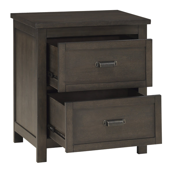 English Elm Transitional Hebron Nightstand Dark Cherry Finish with 2 Drawers, Birch Veneer Grain & Bronze Cup Handles B011P317223