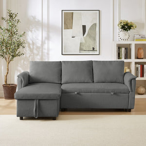 English Elm Loveseat Sectional Sleeper Sofa with Corduroy Tufted Upholstery Storage Chaise Reclining W2186S00012