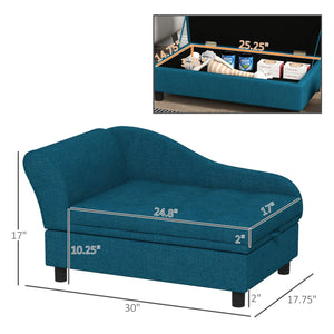 English Elm Pet Sofa with Lift Top Storage Tufted Flannel Cushion Eucalyptus Wood Frame Dark Blue T3971P406641