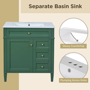 English Elm 30'' Modern Bathroom Vanity With Elegant Ceramic Sink, 2 Drawers & Tip-Out Storage - Stylish Upgrade! N710P250194F