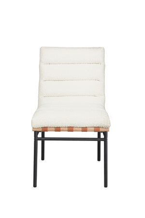 English Elm Liana Boucle Upholstered Dining Chairs Set of 2 with Cognac Leather Accents Iron Legs White B2749P413191