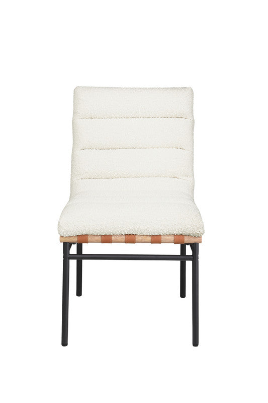 English Elm Liana Boucle Upholstered Dining Chairs Set of 2 with Cognac Leather Accents Iron Legs White B2749P413191