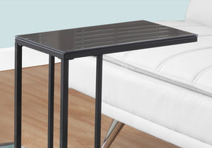 English Elm Accent C-Shaped Side Table with Thick Tempered Glass Top and Sturdy Metal Base for Living Rooms and Offices Black 26 L x 13 W x 5 H B2710P219182