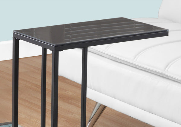 English Elm Accent C-Shaped Side Table with Thick Tempered Glass Top and Sturdy Metal Base for Living Rooms and Offices Black 26 L x 13 W x 5 H B2710P219182