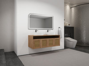 English Elm 48" Imitative Oak Wall Mounted Bathroom Vanity with Ceramic Art Sink, Plywood, 4 Soft-Close Doors, Modern Float Design W999S00399
