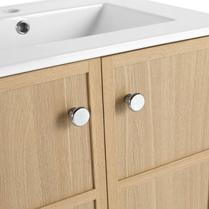 English Elm 24" Modern Freestanding Bathroom Vanity Oak Plywood with Soft-Closing Doors & Open Shelf Storage W1972P268402