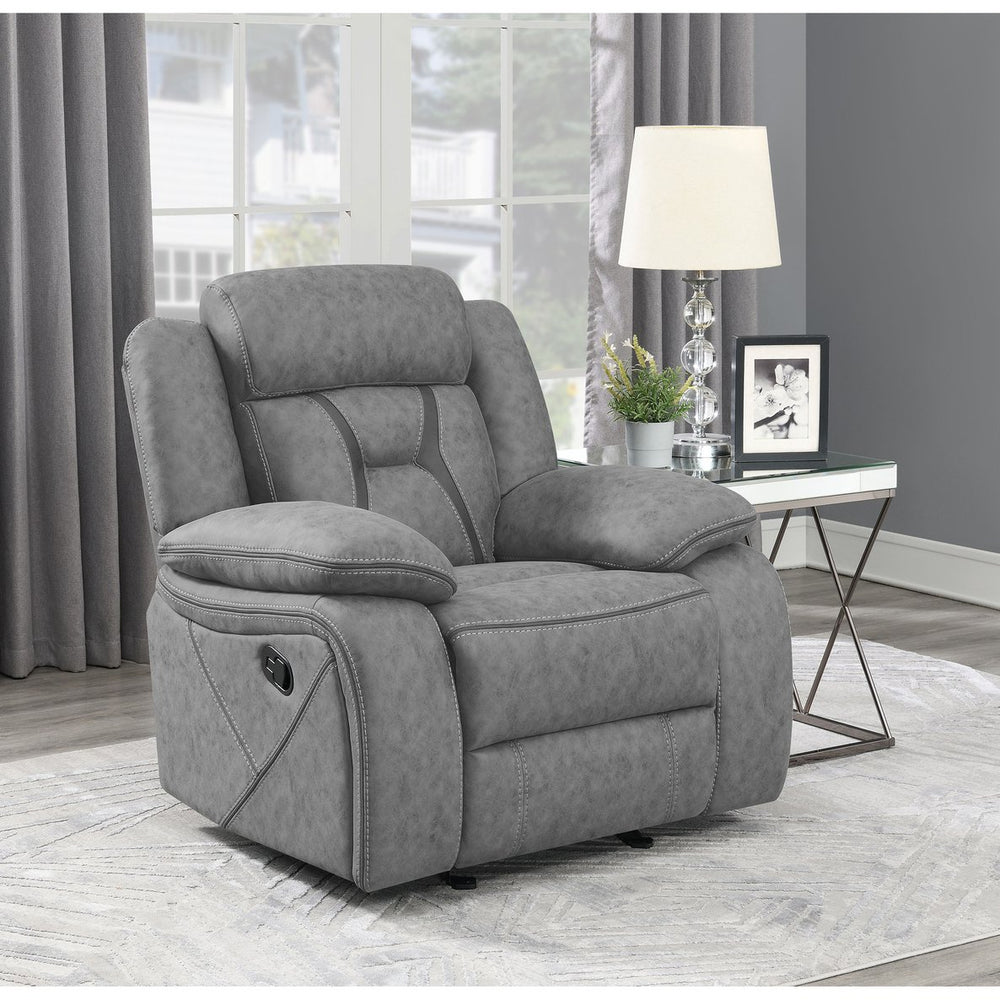 English Elm Endra Grey Upholstered Glider Recliner Chair with Pocket Coil Support, Soft Padding, Modern Neutral Elegance B062P328636