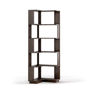 English Elm 6 Tier Freestanding L-Shaped Corner Bookshelf with Anti-Tip, Rounded Corners, 3D Wood Grain Finish Dark Brown W2899P372516