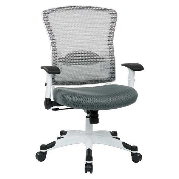 OSP Home Furnishings White Mesh Ergonomic Manager Office Chair with Lumbar Support and Synchro Tilt Control Grey 317W-W1C1F2W-2M
