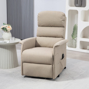 English Elm HOMCOM Electric Lift Recliner Chair with Remote Control, Supportive Foam & Pocket Storage for Seniors Beige W2225P217221