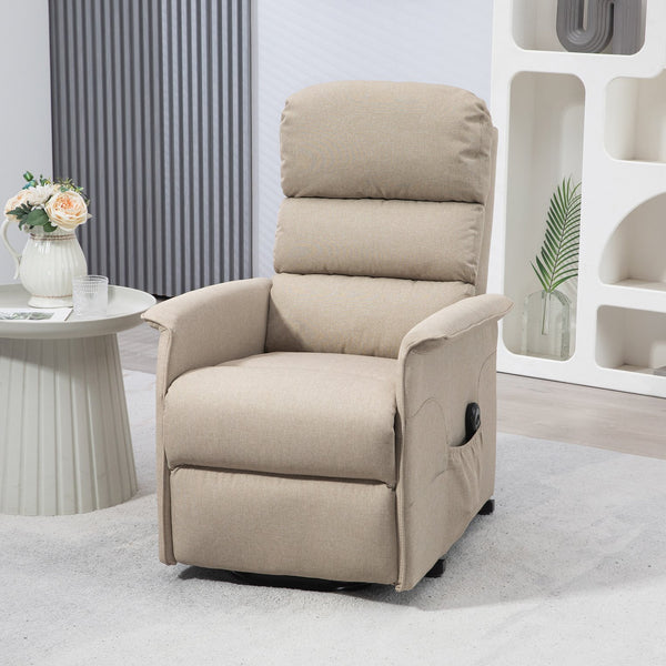English Elm HOMCOM Electric Lift Recliner Chair with Remote Control, Supportive Foam & Pocket Storage for Seniors Beige W2225P217221
