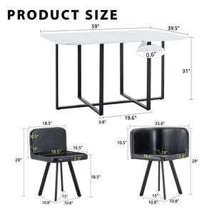 English Elm 7-piece Rectangular Dining Set Seats 6 with Faux Leather Chairs and Melamine Top Black,White W3875S00115