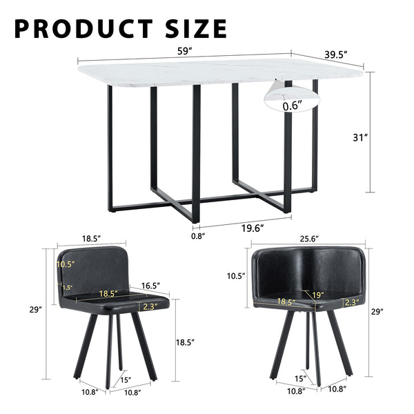 English Elm 7-piece Rectangular Dining Set Seats 6 with Faux Leather Chairs and Melamine Top Black,White W3875S00115