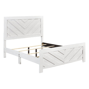 English Elm Contemporary Rustic V-pattern Queen Panel Bed Tall Headboard Engineered Wood Grain White B011P250483