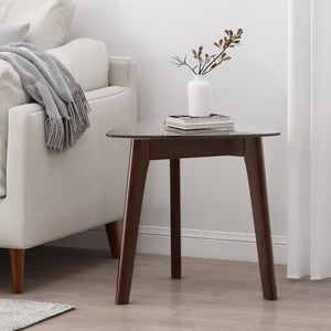 English Elm Christopher Knight Home® - END Table Walnut Solid Wood Mid-Century Modern Side Table with Glass Top, Splayed Legs, 27.75"L x27"W 68682.00