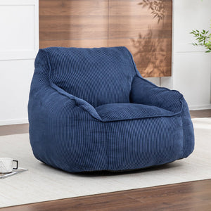 English Elm Giant Corduroy Bean Bag Sofa with Armrests Foam Filled Cozy Adult Lounge Chair Dark Blue W2200P442801