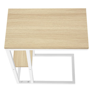 English Elm Accent Table, C-Shaped Modern Design For Living Room & Bedroom - Space-Saving Snack & Laptop Stand B2710P219403
