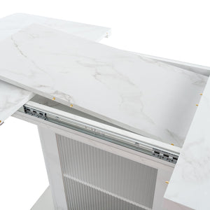 English Elm 47.24"-63"Modern Rectangle Dining Table with Extendable Top, Printed Marble Look, Sturdy Steel Base & Storage White W757P331962