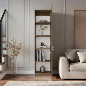English Elm Butte Tall Two-tone Oak Bookcase with Concealed Doors and Open Shelves for Home Office B097P480465