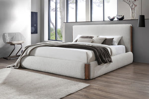 English Elm Sandro Wingback Queen Bed Boucle Upholstered Headboard with Walnut Finish Legs B2756S00044