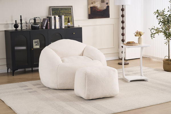 English Elm Foam Memory Foam Bean Bag Chair with Plush Chenille Cover, Large 42" Round Comfortable Lounger White W2915P283421