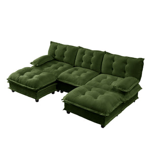 English Elm 107" U Shaped Chenille Sectional Cloud Sofa with Ottomans Deep Seat Modular Living Room Green W714S01730