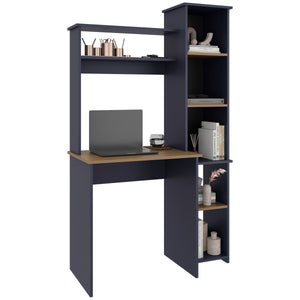 English Elm Versalles Modern Writing Desk with Hutch & 5-Shelf Side Bookcase, Compact Natural Oak Blue Finish B070P378356