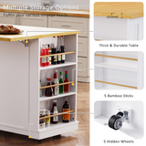 English Elm K&K 53Inch Large Kitchen Island With Drop Leaf, Power Outlet, Door Internal Storage Rack, Rolling Kitchen Cart On 5 Wheels With 5 Open Side Racks For Kitchen, Dining Room,White(Not Include Bar Stools)