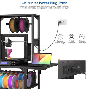 English Elm 3d Printer Workstation with Spool Rack Steel Frame Caster Wheels and Laptop Panel W3190P294353