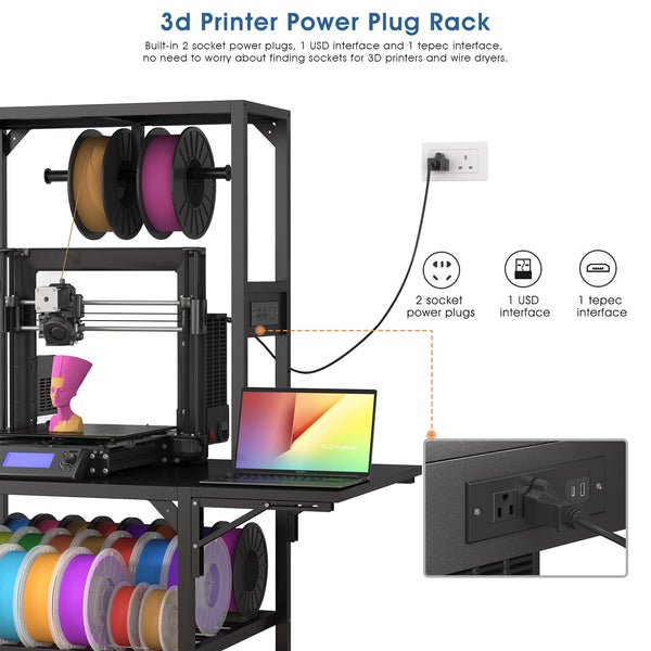 English Elm 3d Printer Workstation with Spool Rack Steel Frame Caster Wheels and Laptop Panel W3190P294353