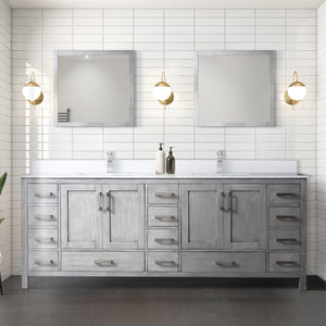 English Elm Distressed Grey Double Bath Vanity 84" W x 22" D with White Quartz Top, Soft-Close Drawers, Faucet Set B2731P259159