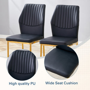 English Elm Luxury Dining Chair Set Of 6 - Black Pu Upholstery With Gold Metal Legs For Modern Elegance & Comfort W1151P282698
