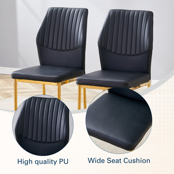 English Elm Luxury Dining Chair Set Of 6 - Black Pu Upholstery With Gold Metal Legs For Modern Elegance & Comfort W1151P282698