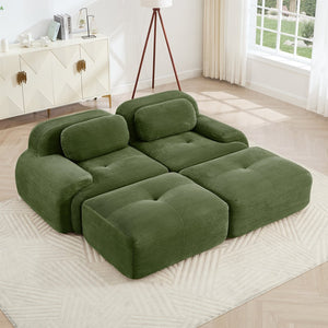 English Elm 2-seat Modular Corduroy Sofa Ergonomic Curved Design with Resilient Cushioning for Living Rooms Olive Green W714S01256