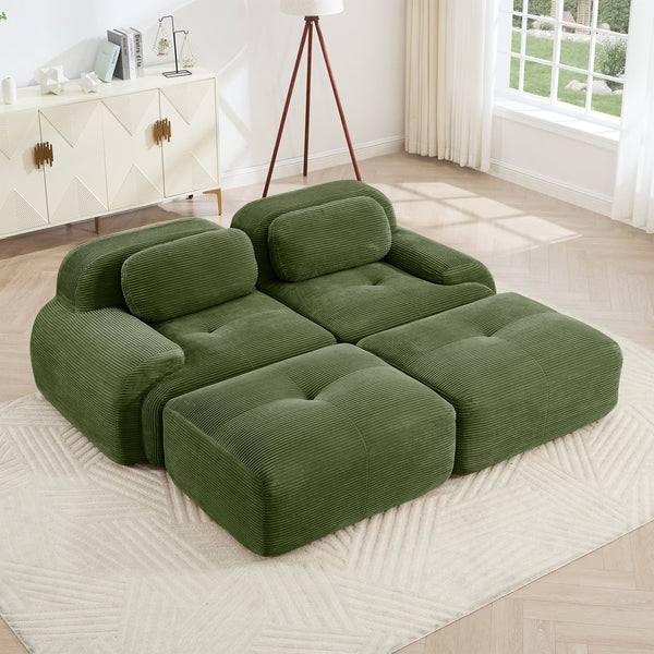 English Elm 2-seat Modular Corduroy Sofa Ergonomic Curved Design with Resilient Cushioning for Living Rooms Olive Green W714S01256