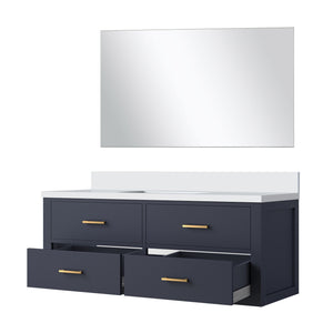 English Elm Blue Single Bath Vanity Set With White Quartz Countertop & Frameless Mirror - Stylish Storage Solution! B2731S01444