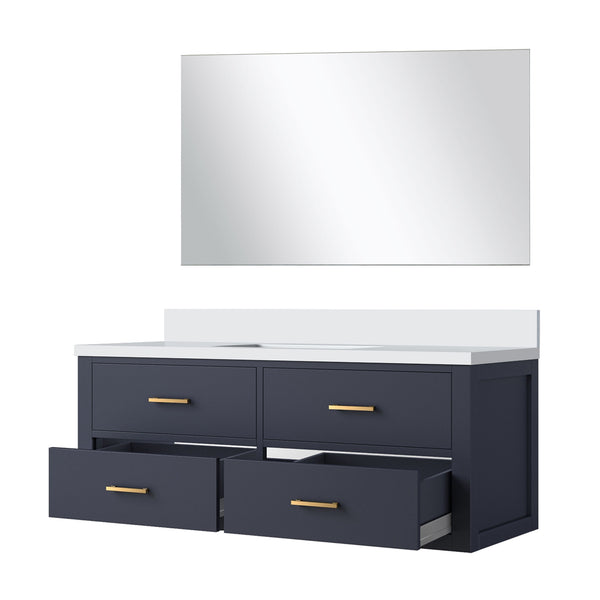 English Elm Blue Single Bath Vanity Set With White Quartz Countertop & Frameless Mirror - Stylish Storage Solution! B2731S01444