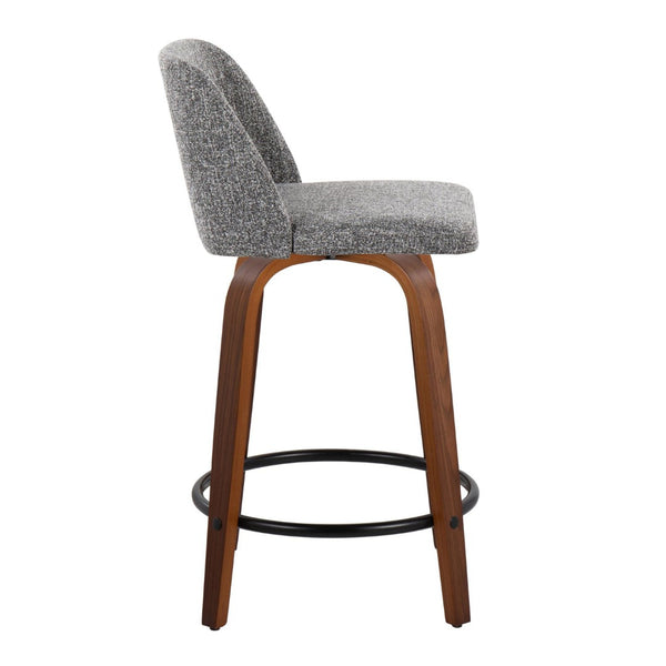 English Elm Toriano 24" Mid-Century Modern Counter Stool Set Of 2 With Swivel Seat In Walnut Wood & Grey Fabric B202S00112-GIGA