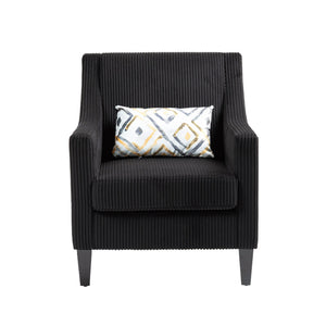 English Elm COOLMORE Modern Accent Chair with Plush Corduroy Upholstery, Solid Wood Frame and Two Pillows Black W395P195364