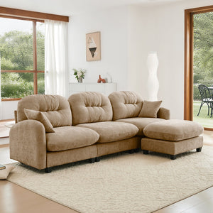English Elm Modular L-Shaped Sectional Sofa With Movable Ottoman, Premium Chenille, Ergonomic Comfort Design W714S01378
