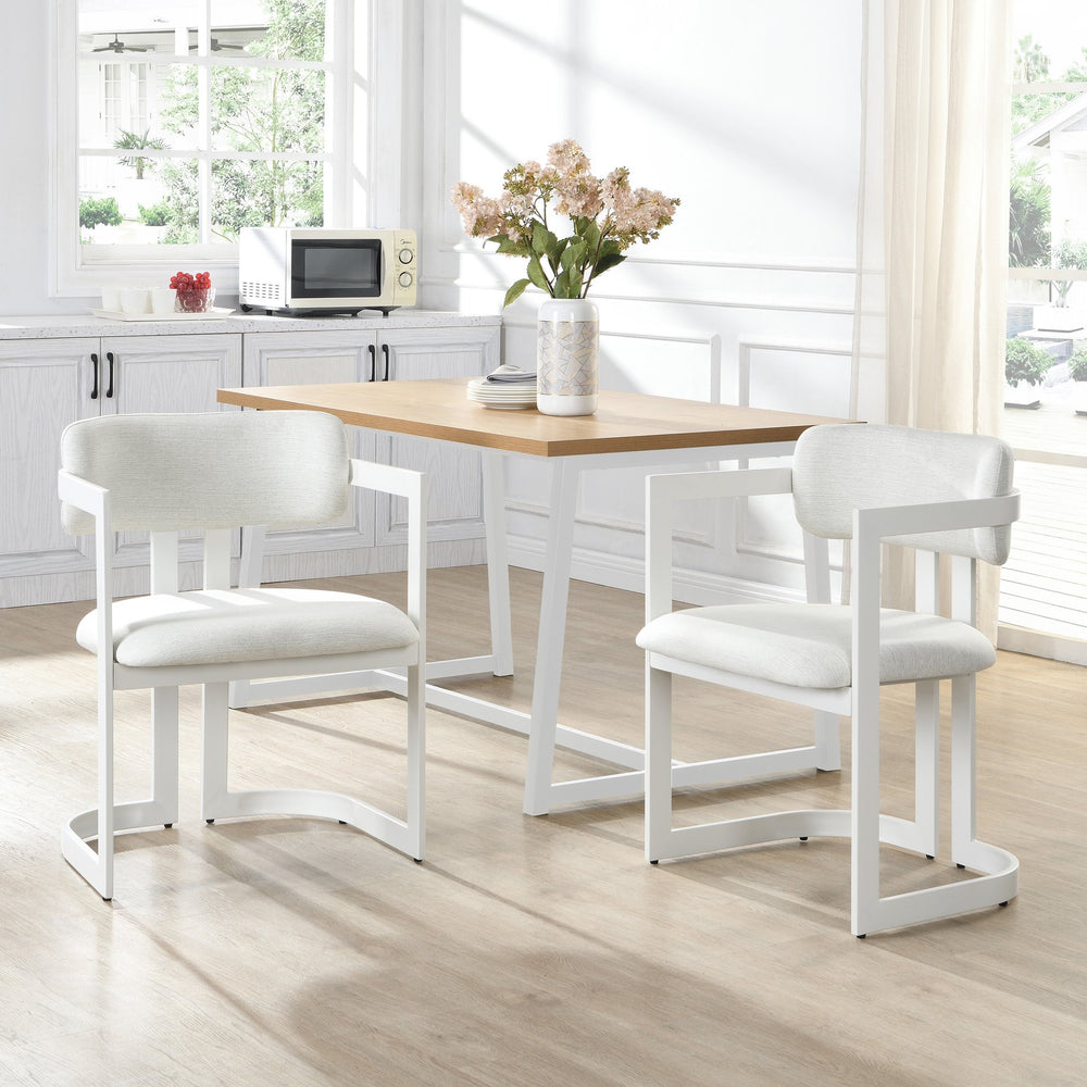 English Elm Christopher Knight Home® - Upholstered Dining Chairs Set of 2 with Iron Frame, Fabric Seat Cushions, Modern Compact Design Beige+White N779P281141B