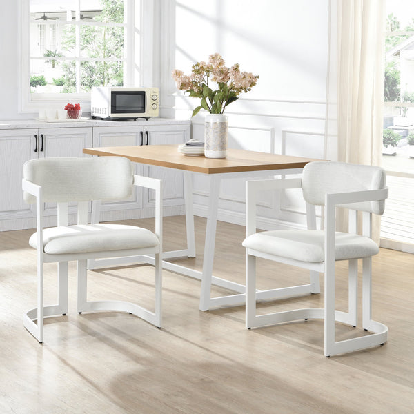 English Elm Christopher Knight Home® - Upholstered Dining Chairs Set of 2 with Iron Frame, Fabric Seat Cushions, Modern Compact Design Beige+White N779P281141B