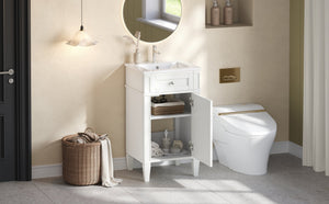 English Elm 18-inch French Style Freestanding Bathroom Vanity with Ceramic Sink Soft Close Storage White N710P411340K