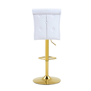 English Elm Modern Glass Pub Set with Gold Chrome Base and White Swivel Stools for Home Bar W3875S00036