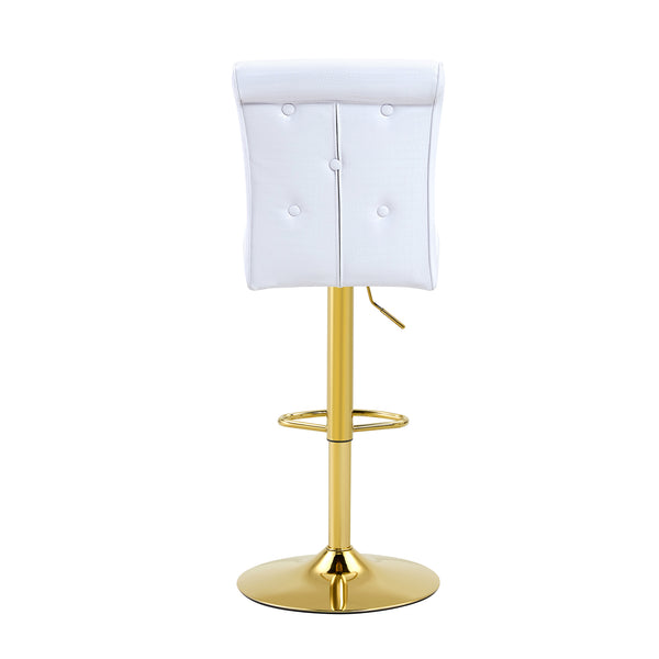 English Elm Modern Glass Pub Set with Gold Chrome Base and White Swivel Stools for Home Bar W3875S00036