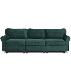English Elm 94" Corduroy Three Seater Sofa Deep Cushioned Solid Wood Frame Modern Living Room Couch Dark Green W2715S00007