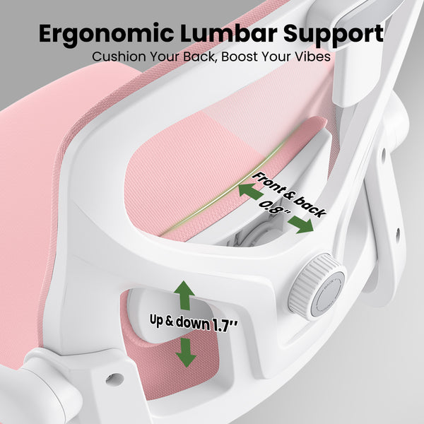 English Elm Ergonomic Office chair with adjustable headrest and lumbar support, breathable mesh, space-saving design Pink,White T3623P368569
