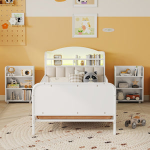 English Elm Twin Solid Wood Platform Bed with Guardrail for Kids, Low-Profile Sturdy Pine Frame, Safe Sleep Solution White 45.87 L x 17.72 W x 11.22 H W2593P337454