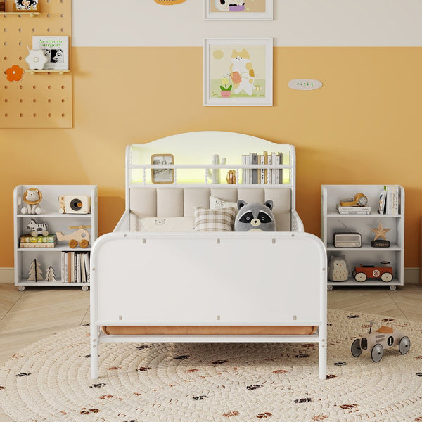 English Elm Twin Solid Wood Platform Bed with Guardrail for Kids, Low-Profile Sturdy Pine Frame, Safe Sleep Solution White 45.87 L x 17.72 W x 11.22 H W2593P337454